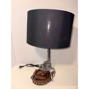 Western Revolver Gun Belt Table Lamp Cowboy Six Shooter Rustic Decor Black Shade